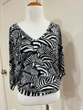 Trina Turk Black and White Zebra Print V-Neck Tunic